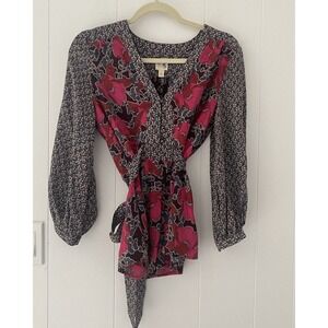 ANTHROPOLOGIE Edme & Esyllte 100% Silk Long Sleeve Blouse Tie Waist Sz 2 NWT